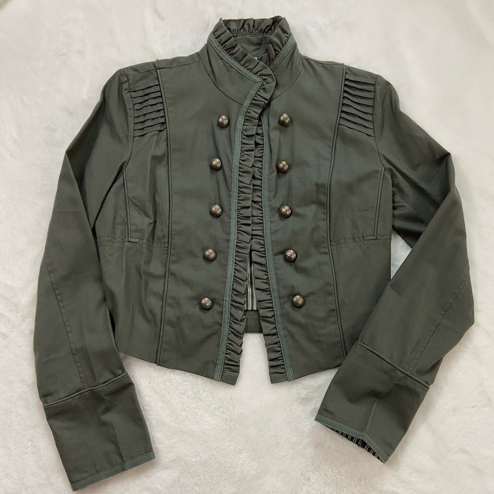 Forever21 military ruffle crop cotton jacket S NWT